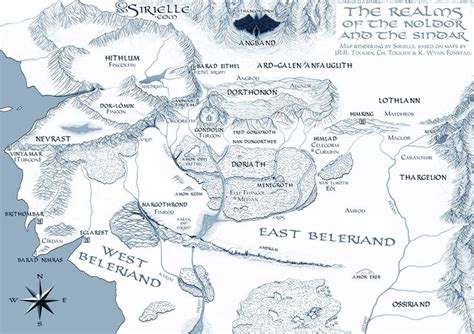 Map rendering by Sirielle, with Thangorodrim, compass rose and tengwar frame by Ominously ...