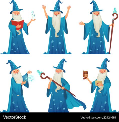 Cartoon wizard character old witch man in wizards Vector Image