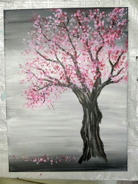 Cherry Blossom Tree Painting with Acrylics and Q-Tips | Easy Painting Idea