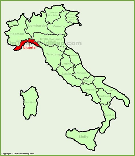 Liguria location on the Italy map - Ontheworldmap.com