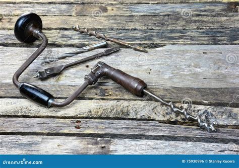 Vintage Antique Brace with Assorted Bits. Stock Photo - Image of drill ...