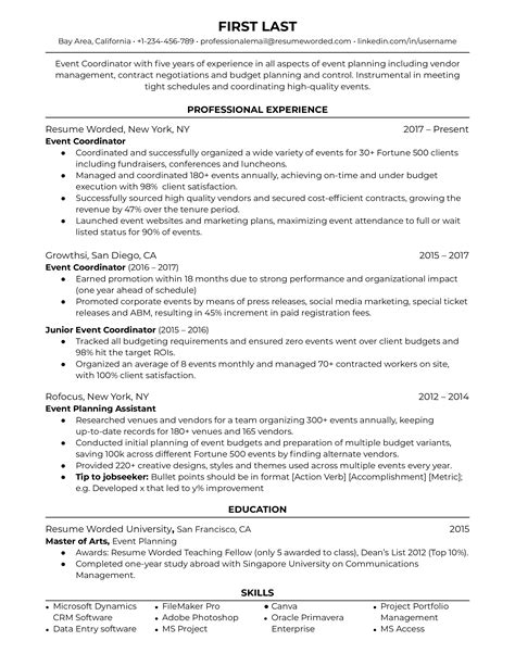 3 Event Coordinator Resume Examples for 2024 | Resume Worded