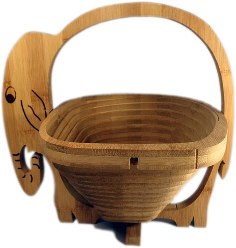 Amazon.com: Natural Bamboo Elephant Collapsible Fruit & Vegetable Basket Bowl Foldable Wood ...