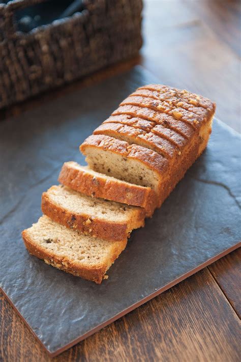 Banana walnut loaf cake slices Moist banana loaf cake with lots of crunchy walnuts. Pre-sliced ...