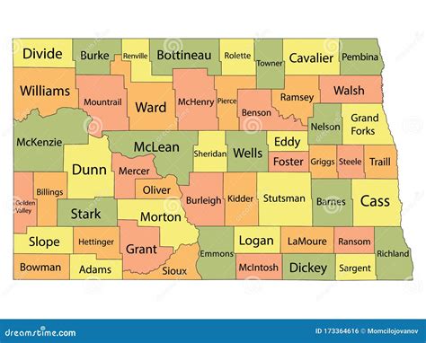 North Dakota County Map stock vector. Illustration of missouri - 173364616