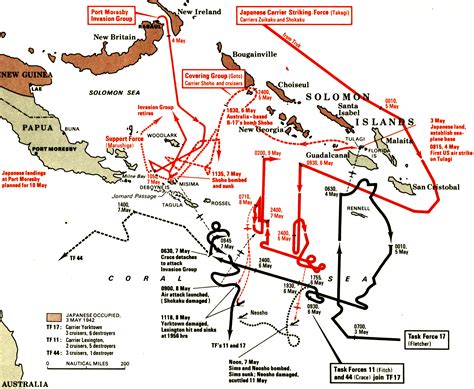 American-Japanese Naval Battle in Coral Sea, May 3-7, 1942