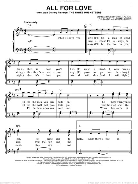 All For Love sheet music for piano solo (PDF-interactive)