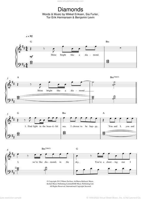 Rihanna - Diamonds sheet music for piano solo [PDF-interactive]