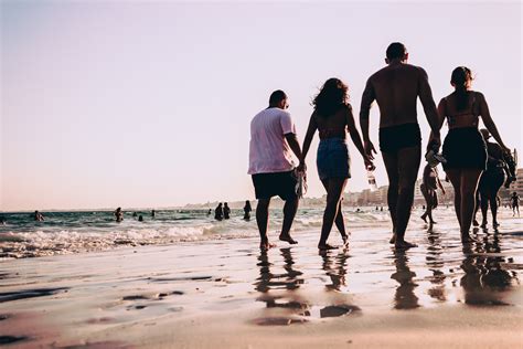 Friends Walking Beach Ocean Free Stock Photo - NegativeSpace