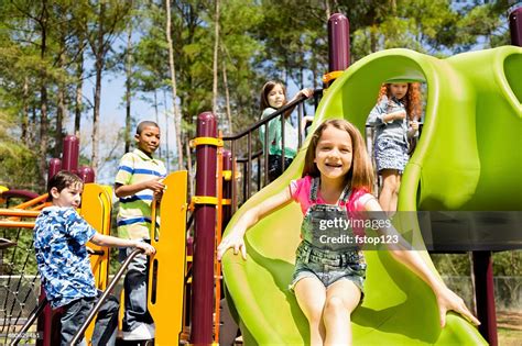 Elementary Children Play At School Recess Or Park On Playground High ...