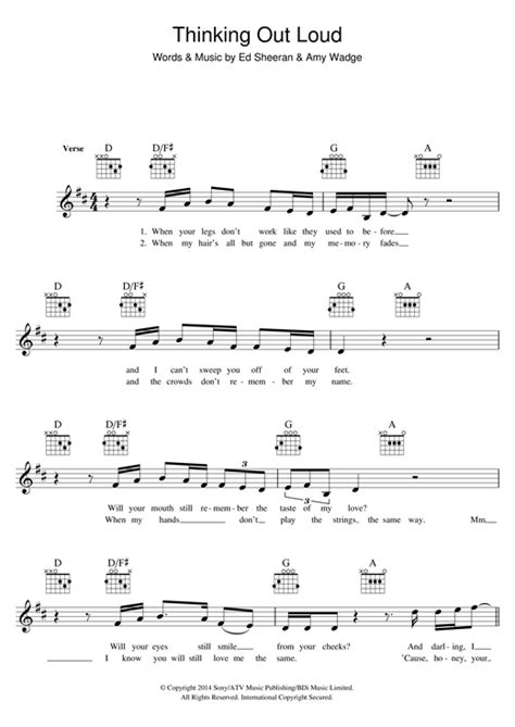 Thinking Out Loud chords by Ed Sheeran (Melody Line, Lyrics & Chords – 121548)