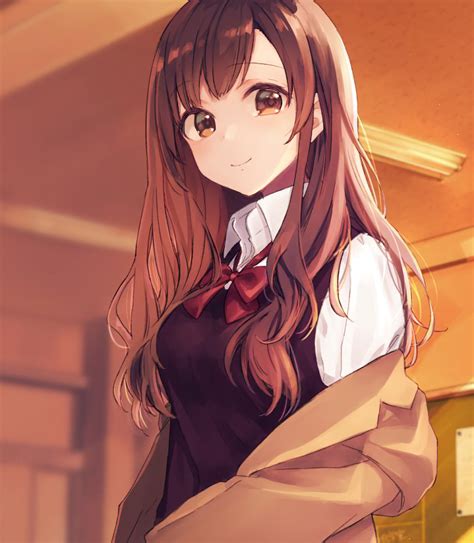 Anime Girl Moe Brown Hair Cute School Uniform Long Ha - vrogue.co
