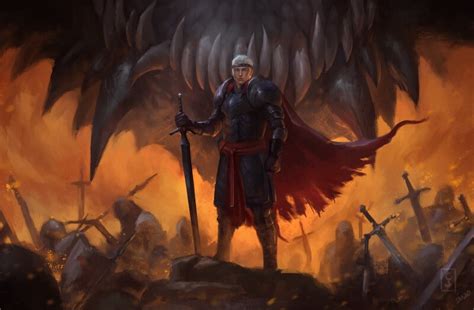 [NO SPOILERS] Aegon the Conqueror with his dragon Balerion standing ...