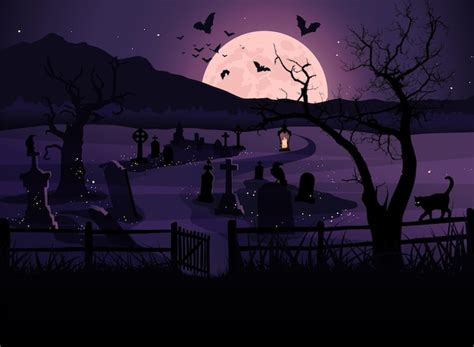 Premium Vector | Halloween background, cemetery night scene