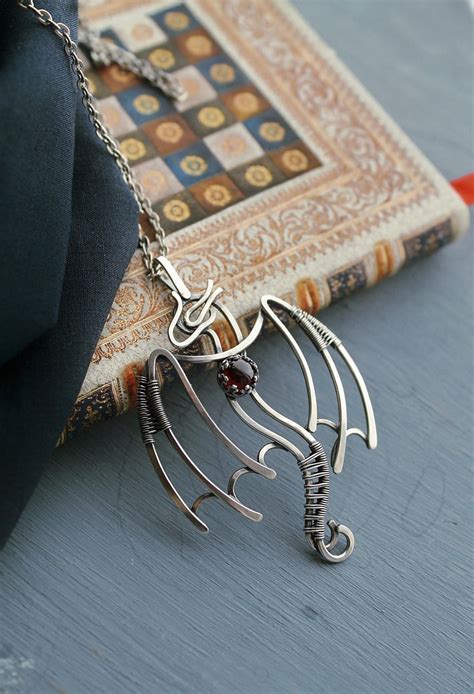 Silver pendant dragon Totem necklace Wire wrapped jewelry | Etsy