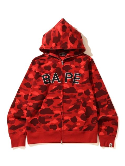 BAPE Color Camo Logo Full Zip Hoodie - Red - Vlone CA