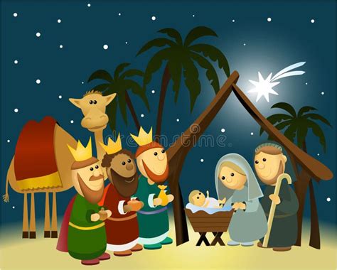 Cartoon Nativity Scene With Holy Family Stock Vector - Illustration of baby, mary: 43417410