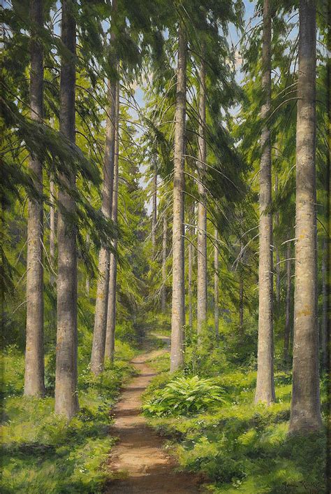 Sunlit forest path Painting by Johan Krouthen - Fine Art America