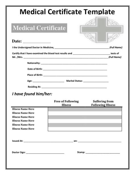 Medical Certificate Sample - download free documents for PDF, Word and Excel