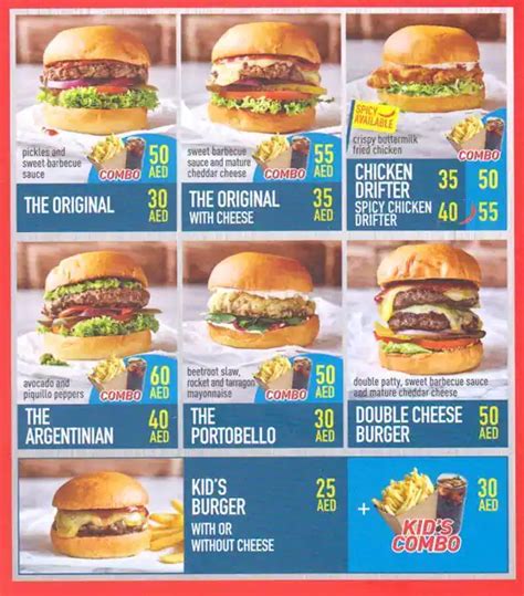 Menu at Burger Pit fast food, Dubai, City walk