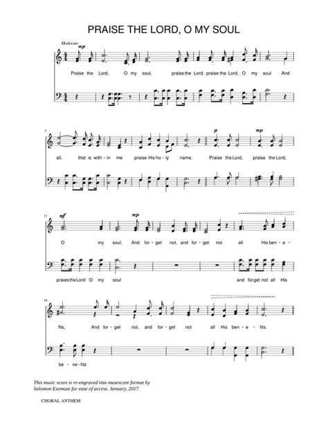 PRAISE THE LORD O MY SOUL Sheet music for Vocals, Baritone (Choral) | Musescore.com