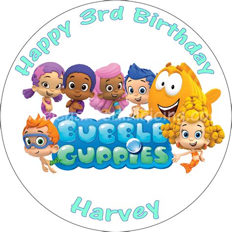 BUBBLE GUPPIES EDIBLE CAKE TOPPER ROUND PERSONALISED BIRTHDAY CAKE ...