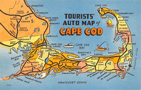 Tourists' Auto Map of Cape Cod Map Postcard | OldPostcards.com