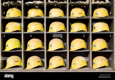 Shelves, construction helmets, yellow, clipboard, safety helmets, helmets, side by side, about ...