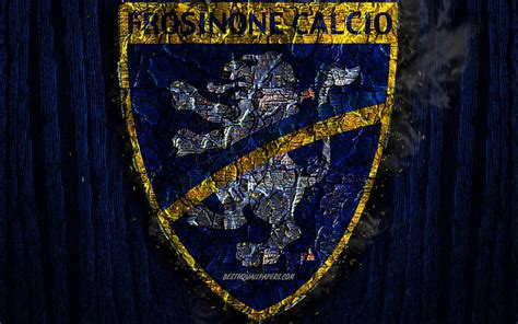 Frosinone FC, scorched logo, Serie A, blue wooden background, italian football club, HD ...