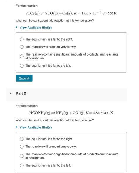 Solved For the reaction 2CO2( g)⇌2CO(g)+O2( g),K=1.00×10−13 | Chegg.com