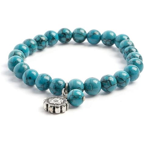 Earth's Jewels Semi-Precious Dyed Re-constructed Turquoise Stretch Bracelets, Flower Charm ...