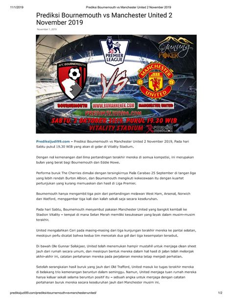 Prediksi Bournemouth vs Manchester United 2 November 2019 by togels118 - Issuu