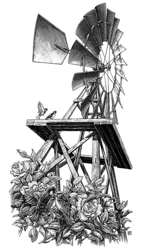 Old Windmill Drawing