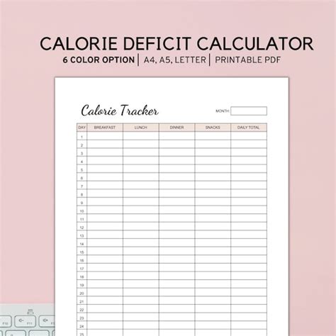 Calorie Tracker Calorie Deficit Calculator Calorie Deficit | Etsy