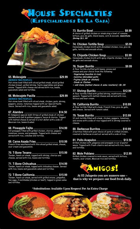 El Jalapeno Menu