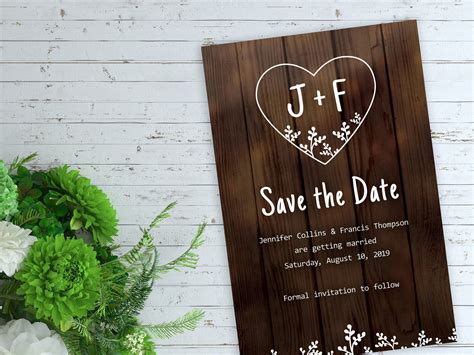 Rustic Save the Date Template with Heart Monogram Logo | Etsy | Rustic ...