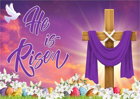 Amazon.com : Dudaacvt 7X5FTHappy Easter Day Decorations He is Risen Backdrop Photography Banner ...