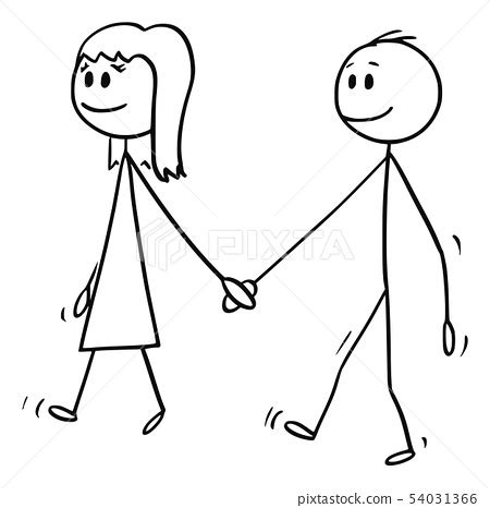 Vector Cartoon of Boy and Girl Holding Hands... - Stock Illustration [54031366] - PIXTA