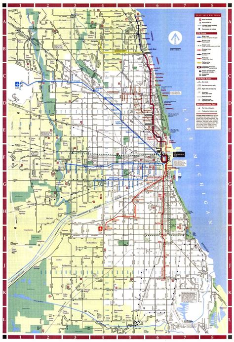 the chicago subway map is shown in red