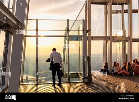 People at The Shard viewing platform at sunset in London Stock Photo ...