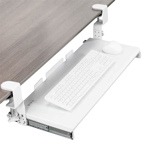 VIVO White Clamp-on Height Adjustable Keyboard & Mouse Under Desk ...