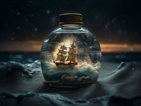 Ship Inside of a Bottle on the Ocean Stock Illustration - Illustration of vacation, beach: 284247192