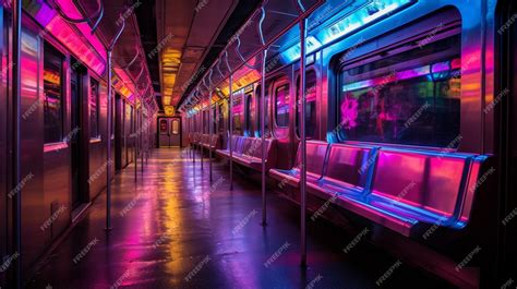 Premium AI Image | Beautiful subway station metro train neon lighting picture AI Generated art