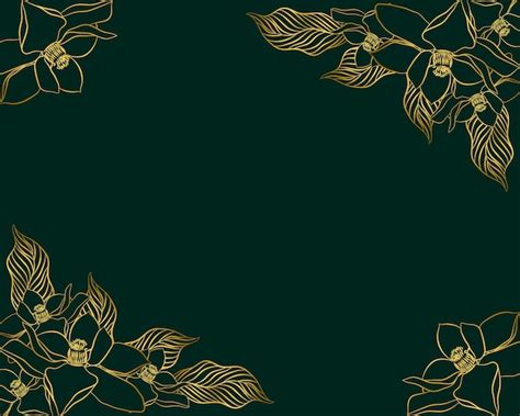 Premium Vector | Hand drawn floral pattern design with gold color and deep green with copy space