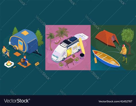 Isometric trailer park design concept set Vector Image