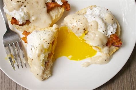 Southern Eggs Benedict with Biscuits, Bacon, and Gravy - 40 Aprons