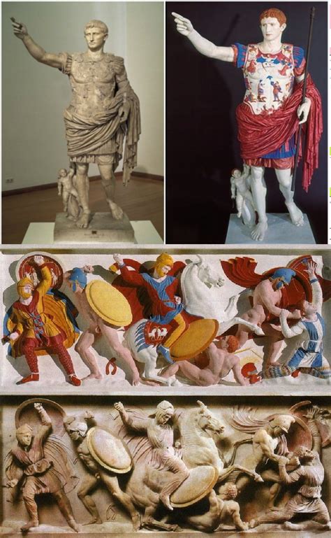 Ancient greek and roman statues were actually paintend with bright colors but the paint fade ...