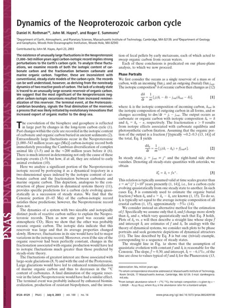 Dynamics of The Neoproterozoic Carbon Cycle | PDF | Carbon Cycle | Oceans