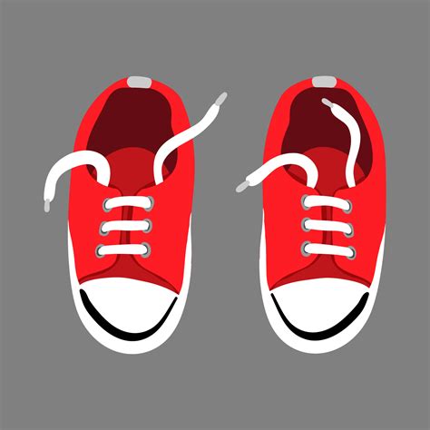 A pair of red textile sneakers with a rubber toe and loose laces. Hand ...