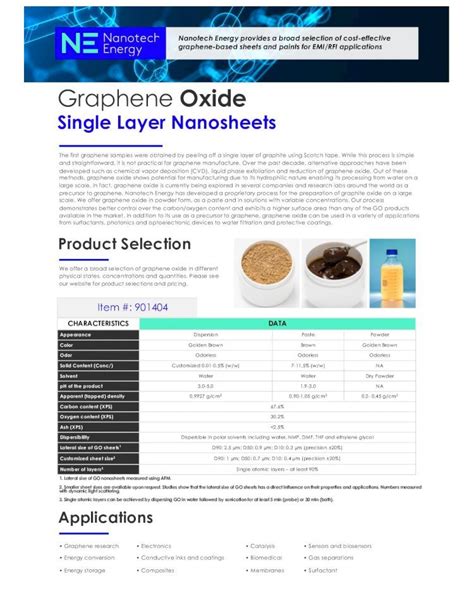 (PDF) SS Graphene Oxide · 2020. 12. 2. · Graphene Oxide Single Layer Nanosheets We offer a broad ...